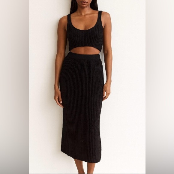Free people Elegant Black Ribbed Knit Skirt set - Picture 1 of 1
